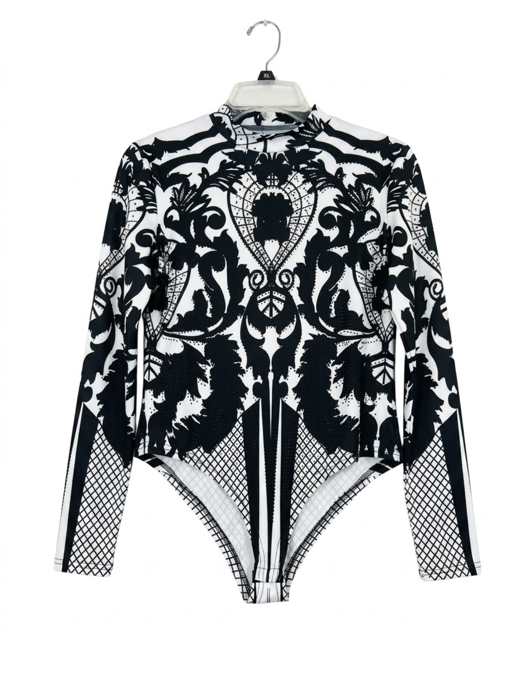 Black & White Long-Sleeve Printed Bodysuit